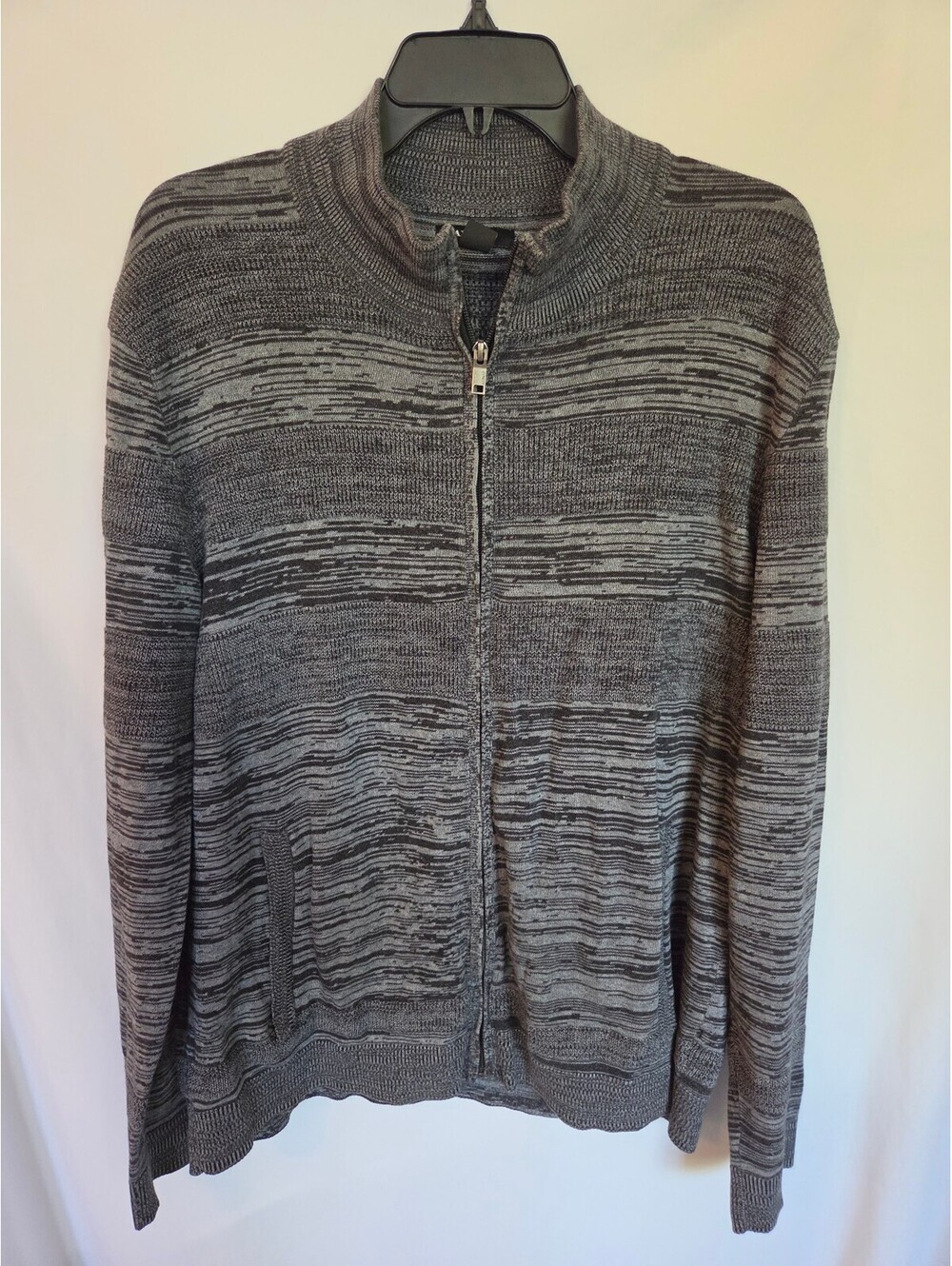 Alfani Men's Large Gray Marled Full Zip Cotton Knit Cardigan Sweater